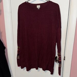 a new day Burgundy Tunic with Multicolor Striped Sleeves